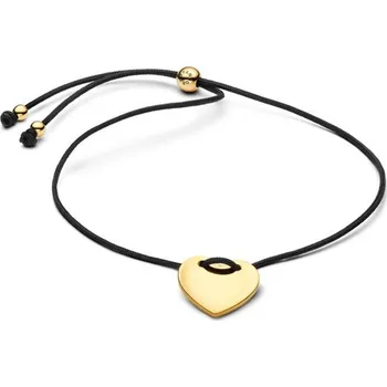 Náramek Náramek PANDORA Gravírovatelné zlaté srdíčko na černém nylonu 564420C01-2