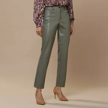 Dámské kalhoty 7/8 koženkové kalhoty khaki 44