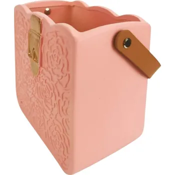 Váza Keramická dekorativní váza – růžová kabelka 19,3 × 12,5 × 16,5 cm
