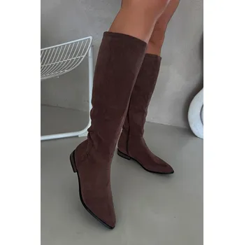 Dámská obuv Dámské semišové kozačky na nízkém podpatku Eelin 38550-B hnědé