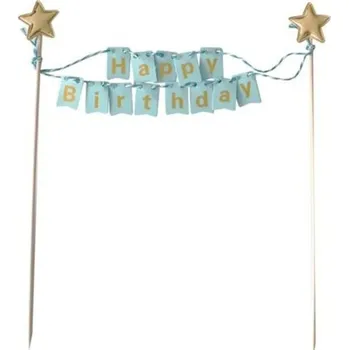 Svíčka Patisdécor Dřevěný zápich do dortu – Modrý narozeninový banner (25 cm)