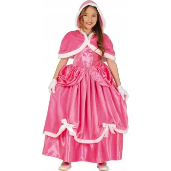 Karnevalový kostým KOSTÝM MALÁ RŮŽOVÁ KRÁLOVNA S KORUNKOU A KAPUCÍ, VELIKOST 104