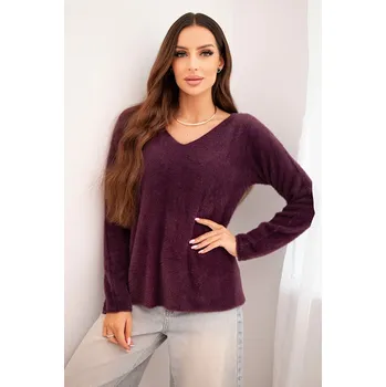Dámský svetr Kesi Dámský svetr z měkké pleteniny s V výstřihem fango Barva: Fialová, Velikost: UNI
