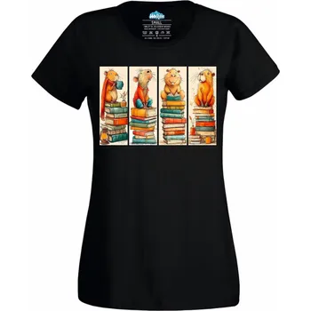 Dámské tričko Dámské tričko Kapybara na Hromadě Knih (Velikost: S, Barva: Černá)