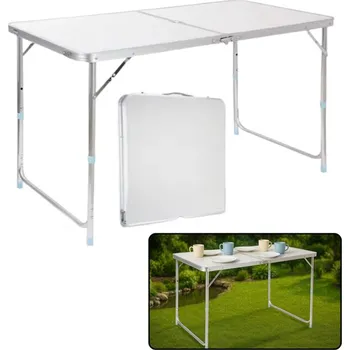 kempingový stůl Stůl turistický kempingový skládací regulovatelný hliníkový bílý 120x60cm