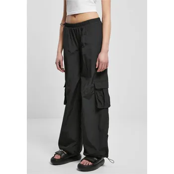 Ladies Wide Crinkle Nylon Cargo Pants - black 3XL