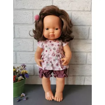 Doplněk pro panenku Alimi Oblečky pro panenky tunika a kraťasky Květy růžová/bordó