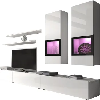 Obývací stěna MOB Barly Typ 10 (bílá + bílý lesk)