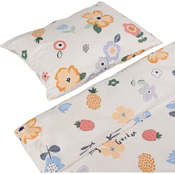 Bavlněné povlečení do postýlky 135x100 cm dětské květy na béžové