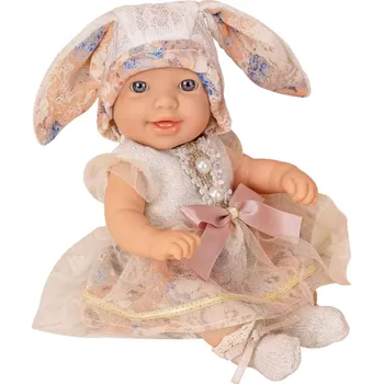 Panenka Woopie panenka miminko 24 cm v šatičkách a čepičce s králičími oušky