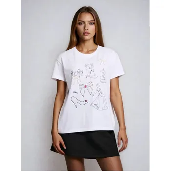 Dámské tričko Sinsay - Bavlněná košilka s potiskem Cinderella - bílá - 005HB-00X - 005HB-00X-M