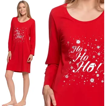 Dámská noční košile KOŠILE NOČNÍ DÁMSKÁ VÁNOČNÍ BAVLNĚNÁ MORAJ DLOUHÝ RUKÁV ČERVENÁ XXL