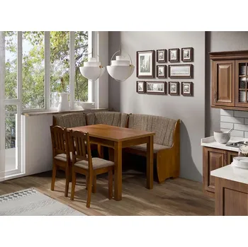 Jídelní stůl Rohová lavice do kuchyně s 2 židlemi HERFORD - hnědá / béžovohnědá