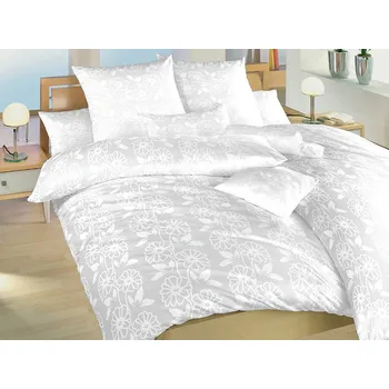 Luxusní damaškové povlečení BOHEMA Jiřiny bílé 2x 70x90, 240x220