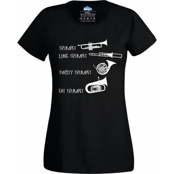 Dámské tričko Dámské tričko Trumpeta, Pozoun, Roh a Tuba (Velikost: L, Barva: Černá)