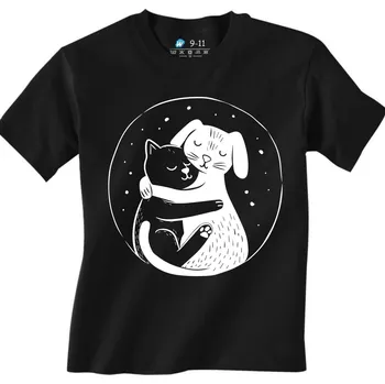 Chlapecké tričko Dětské tričko Objetí Kočky a Psa (Velikost: 3-4, Barva: Černá)