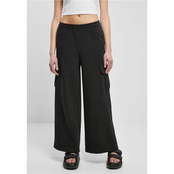 Ladies Highwaist Wide Leg Cargo Terry Pants - black XS
