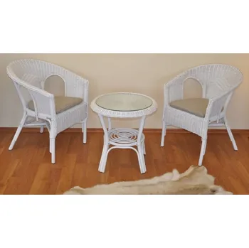 Axin Trading s.r.o. Ratanová sedací souprava Fabion bílá polstry tmavě béžový melír