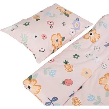 Bavlněné povlečení do postýlky 135x100 cm dětské květy na růžové