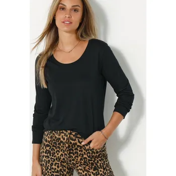 Dámské tričko Jednobarevné tričko s kulatým výstřihem a dlouhými rukávy černá 42/44