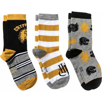 SunCity Ponožky dětské klasické, 3 ks, Nebelvír šedé/žluté, Harry Potter Velikost: 31-34