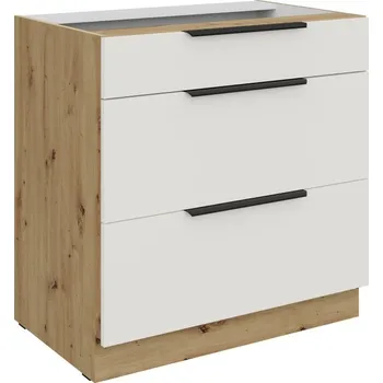 Kuchyňská skříňka Dolní šuplíková skříňka LUNARA - šířka 80 cm, bílá / dub artisan