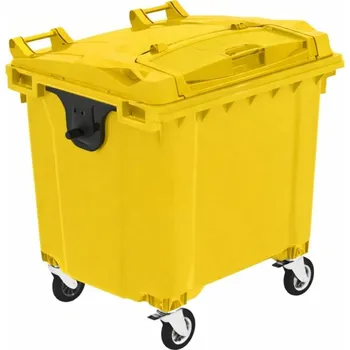 Popelnice NAODPAD Plastový kontejner 1 100 l žlutý ploché víko s vhozem - víko ve víku