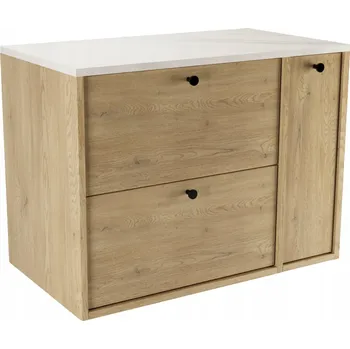 Koupelnový nábytek Skříňka pod umyvadlo s regálem 80 cm Dub Cremona/Bílá mramorová deska Belino