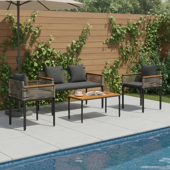 Zahradní sestava vidaXL Sada venkovního nábytku 4 pcs Šedá a tmavě šedá PE ratan