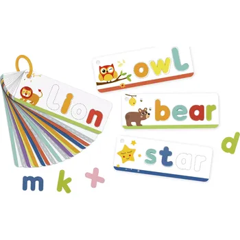 Dřevěná hračka Tooky Toy montessori abeceda – sada karet a písmen pro učení slov, 57 dílů