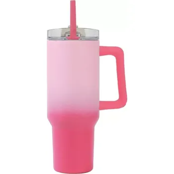 Termohrnek Velký termo kelímek se slámkou – růžový