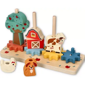 Dřevěná hračka Dřevěná skládačka s ozubenými koly - Bláznivá farma