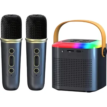 Karaoke Bezdrátový Přenosný Mini Karaoke Set 2X Mikrofon Reproduktor s Bluetooth Zvuková Karta RGB Light