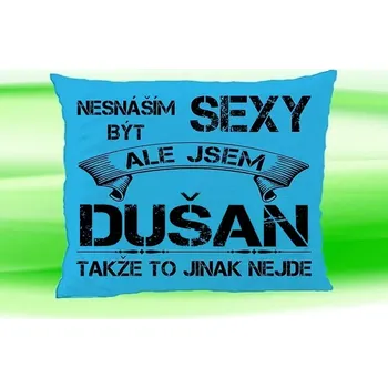 Dekorativní polštářek Polštář se jménem DUŠAN Tyrkysový (Polštářek nesnáším být sexy )