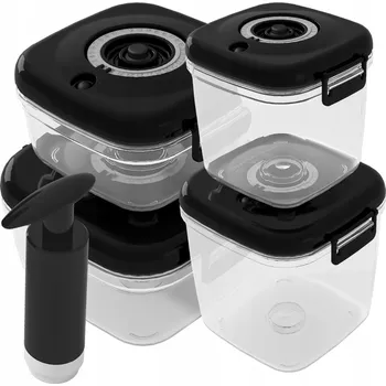 Dóza na potraviny 4 ks vakuové dózy na potraviny, obědové boxy SADA S PUMPIČKOU černé