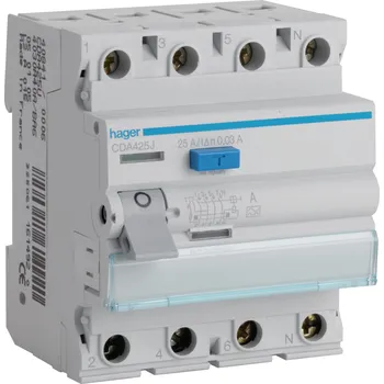 Proudový chránič HAGER RCCB proudový chránič 3P+N 25A 30mA 6kA AC CDA425J