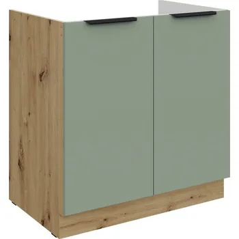 Kuchyňská skříňka Dřezová skříňka LUNARA - šířka 80 cm, zelená / dub artisan