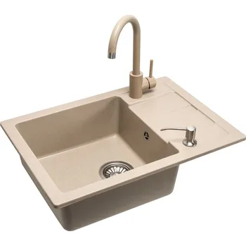 Kuchyňský dřez REA - Granitový dřez Nils Beige set 5v1 ZLE-00102