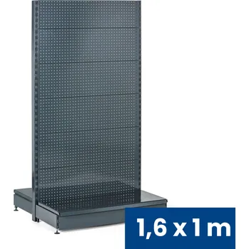 Prodejní regál Prodejní regál oboustranný, perfo stěny, 1600 x 1000 x 900 mm, základní, antracit