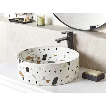 Umyvadlo na desku z keramiky bílé terrazzo efekt ⌀ 40 cm kulatý tvar moderní styl koupelna Beliani