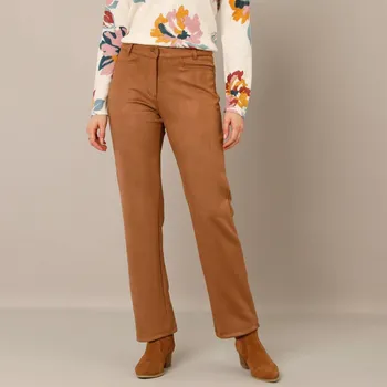 Rovné kalhoty z imitace semiše oříšková 50