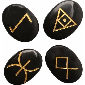 Wicca sada kamenů bazalt černý s keltskými symboly 4 x cca 3,5 cm