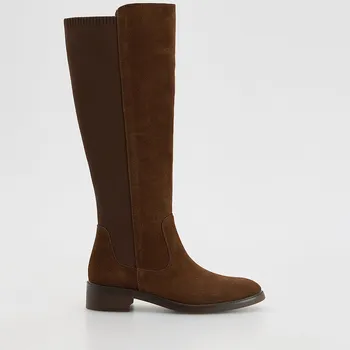 Dámské kozačky Reserved - Semišové kozačky s elastickou holení - hnědá - 380FF-88X - 380FF-88X-40