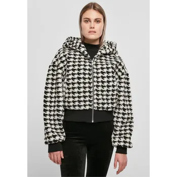 Ladies Short Oversized AOP Sherpa Jacket - blackhoundstooth 5XL