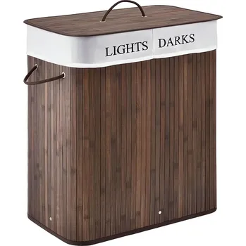 Koš na prádlo Verk 27278 Dvojitý koš na prádlo bambus, tmavě hnědý
