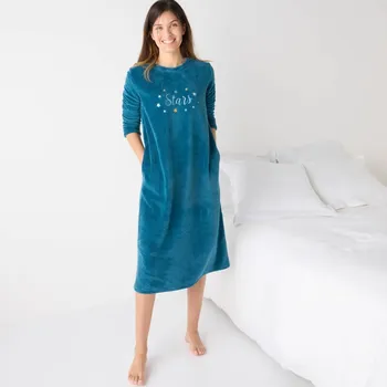 Dámská noční košile Blancheporte Fleecová noční košile s výšivkou hvězd petrolejová 38/40