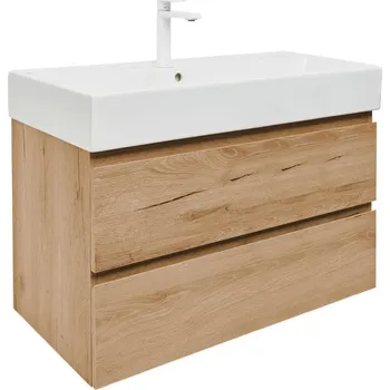 SAT Koupelnová skříňka 2 zásuvková s umyvadlem SAT B-Way 99x50x45 cm dub mat BWAY2100OAKU2BBI BWAY2100OAKU2BBI