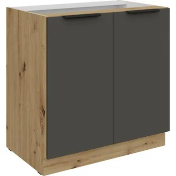 Kuchyňská skříňka Dolní dvoudveřová skříňka LUNARA - šířka 80 cm, grafit / dub artisan