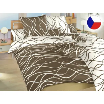 Povlečení bavlna KOMFORT Vlny banánové/hnědé DUO 2x 70x90, 200x200