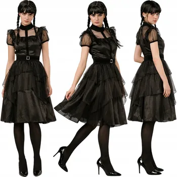 Karnevalový kostým Kostým Kostým Wednesday Addamsová Rodina Addamsova Temné Plesové Šaty Gotický Styl S